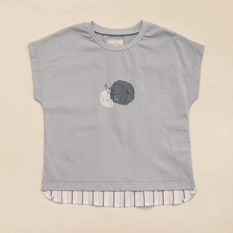 【麗嬰房】Simple小童異材質拼接幾何象印圖上衣