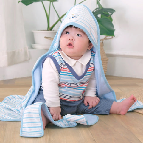【麗嬰房】嬰兒典雅象小象條紋包巾