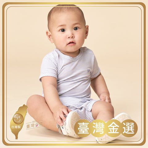 【麗嬰房】嬰童經典條紋冰牛奶短袖遊戲褲