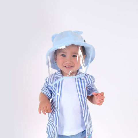 【麗嬰房】嬰童典雅象藍色小熊防疫帽