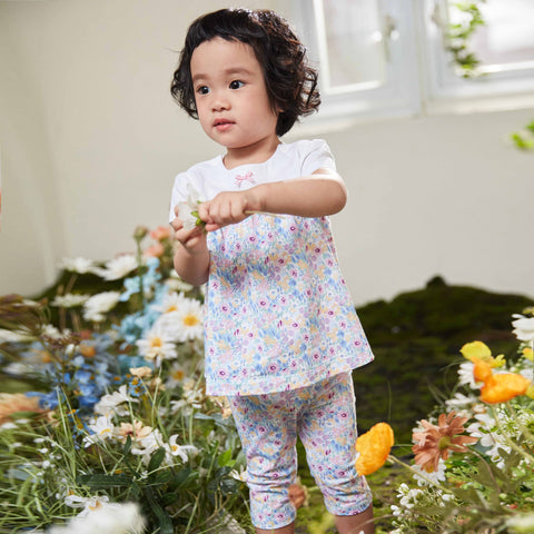 【麗嬰房】嬰童紫羅蘭花卉八分合身褲