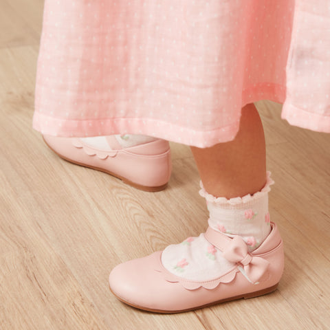 【麗嬰房】花邊可愛花朵桔粉色短襪