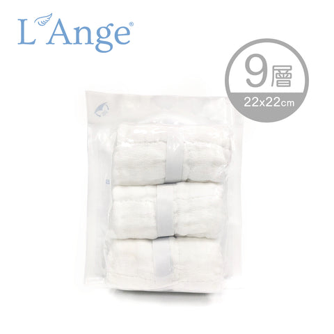 【L’Ange】 9層多功能紗布小方巾 22x22cm 3入組 (白/藍/粉/黃)