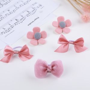 麗嬰房Little moni微甜粉浪漫花花蝴蝶結髮圈(5入組)